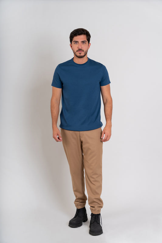 POLO CUELLO REDONDO -  PIMA GAMUZADO | AZUL