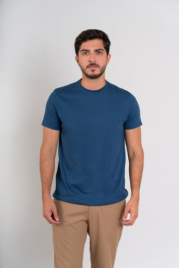 POLO CUELLO REDONDO -  PIMA GAMUZADO | AZUL