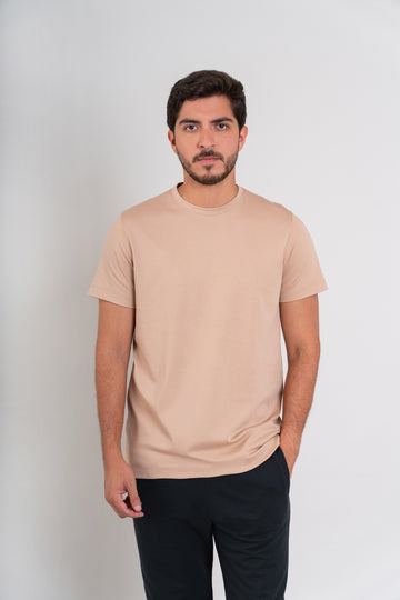 POLO CUELLO REDONDO -  PIMA GAMUZADO | BEIGE