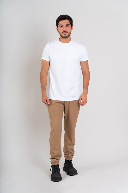 POLO CUELLO REDONDO -  PIMA GAMUZADO | BLANCO