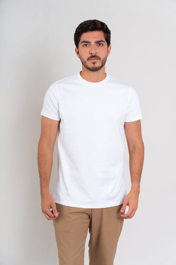 POLO CUELLO REDONDO -  PIMA GAMUZADO | BLANCO