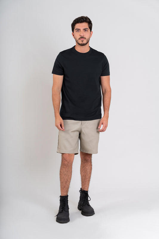 POLO CUELLO REDONDO -  PIMA GAMUZADO | NEGRO