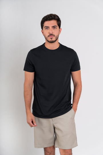 POLO CUELLO REDONDO -  PIMA GAMUZADO | NEGRO