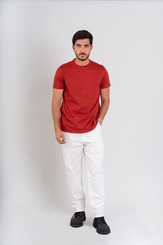 POLO CUELLO REDONDO -  PIMA GAMUZADO | ROJO