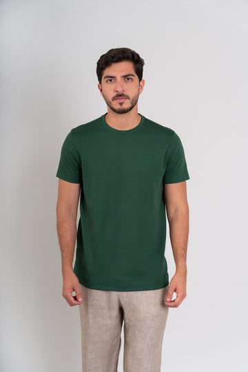POLO CUELLO REDONDO -  PIMA GAMUZADO | VERDE