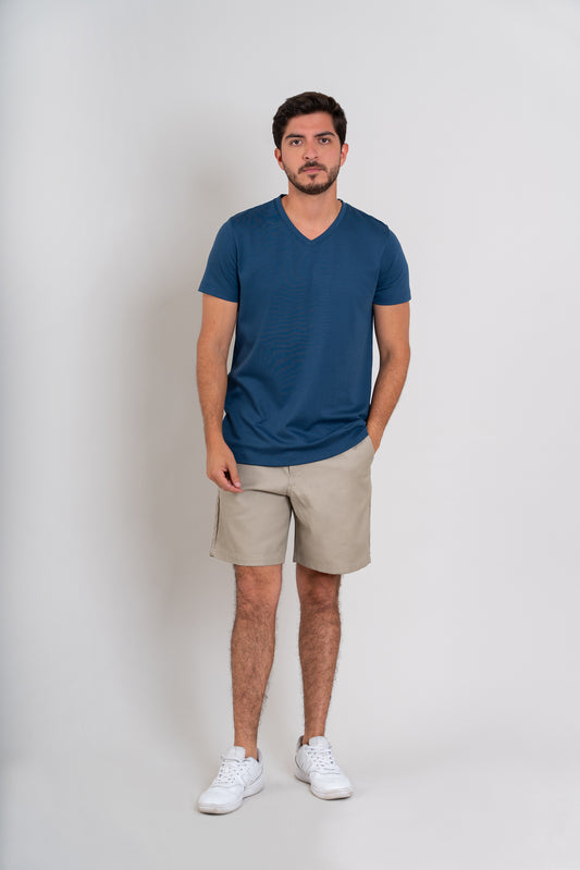 POLO HOMBRE CUELLO V MC -  PIMA GAMUZADO | AZUL