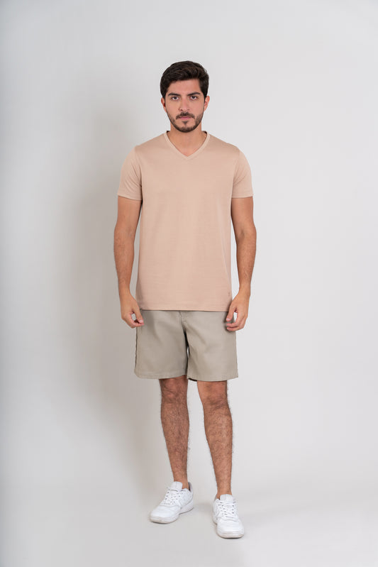 POLO HOMBRE CUELLO V MC -  PIMA GAMUZADO | BEIGE