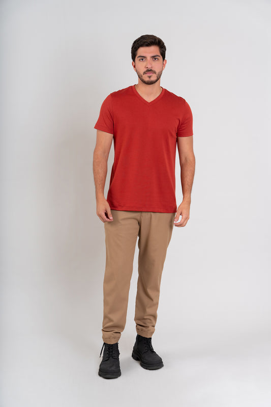 POLO HOMBRE CUELLO V MC -  PIMA GAMUZADO | ROJO