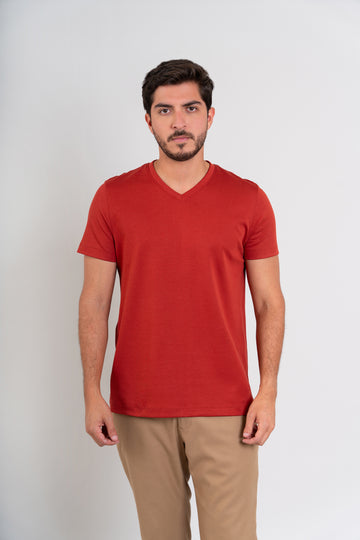 POLO HOMBRE CUELLO V MC -  PIMA GAMUZADO | ROJO