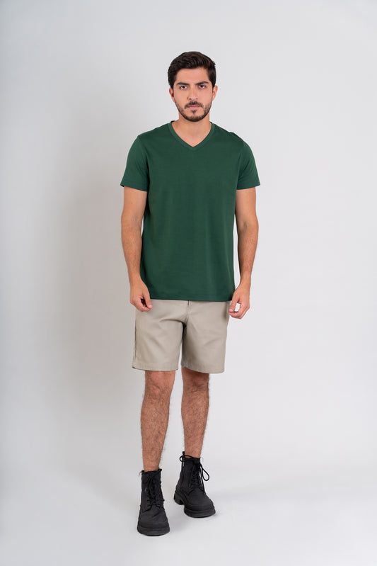 POLO HOMBRE CUELLO V MC -  PIMA GAMUZADO | VERDE