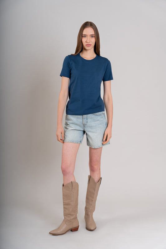 POLO CUELLO REDONDO MC -  PIMA GAMUZADO | AZUL