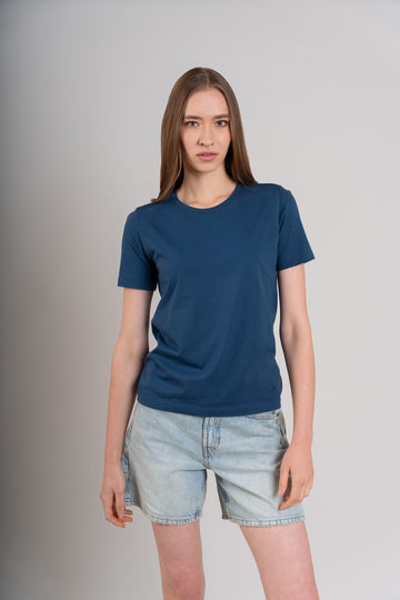 POLO CUELLO REDONDO MC -  PIMA GAMUZADO | AZUL