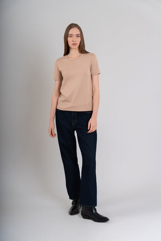 POLO CUELLO REDONDO MC -  PIMA GAMUZADO | BEIGE