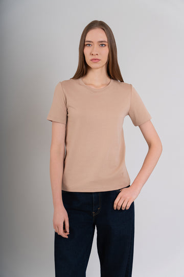 POLO CUELLO REDONDO MC -  PIMA GAMUZADO | BEIGE