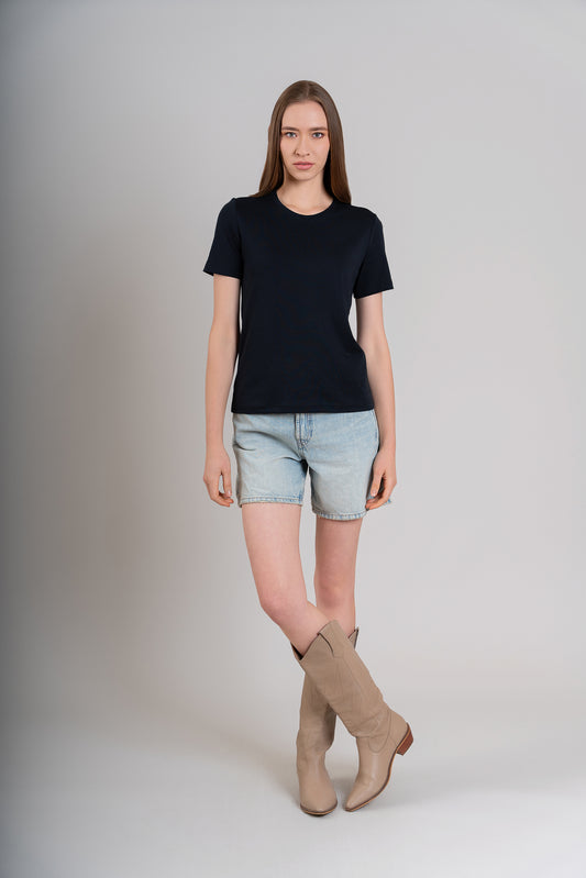 POLO CUELLO REDONDO MC -  PIMA GAMUZADO | NEGRO