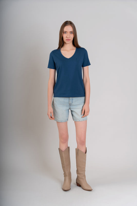 POLO MUJER CUELLO V MC -  PIMA | AZUL