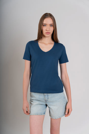 POLO MUJER CUELLO V MC -  PIMA | AZUL