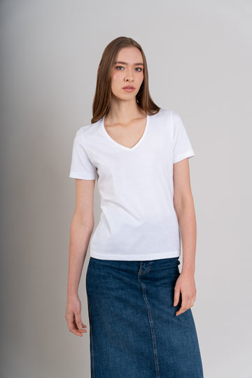 POLO MUJER CUELLO V MC -  PIMA | BLANCO