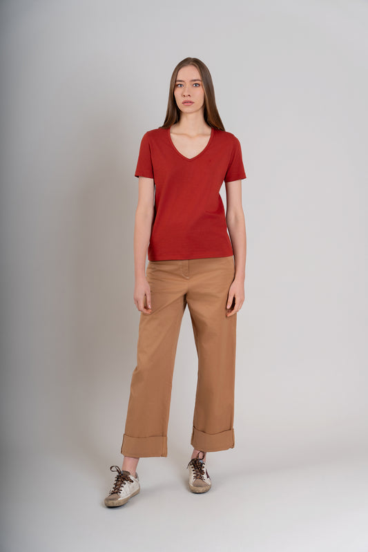 POLO MUJER CUELLO V MC -  PIMA | ROJO