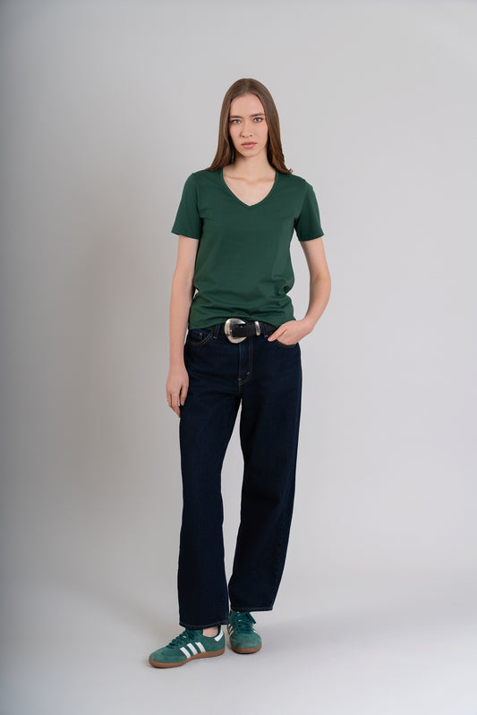 POLO MUJER CUELLO V MC -  PIMA | VERDE