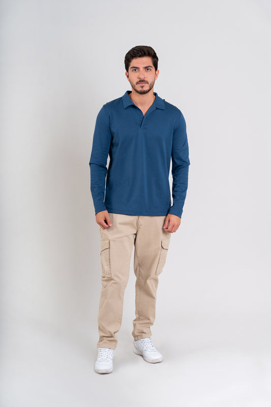 POLO CAMISERO ML - PIMA GAMUZADO | AZUL