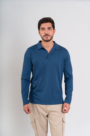 POLO CAMISERO ML - PIMA GAMUZADO | AZUL