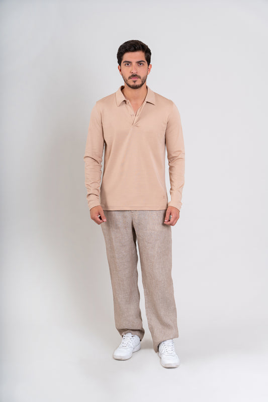 POLO CAMISERO ML - PIMA GAMUZADO | BEIGE