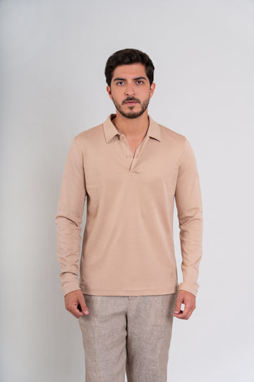 POLO CAMISERO ML - PIMA GAMUZADO | BEIGE