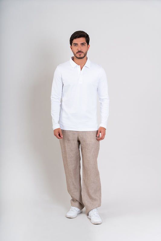 POLO CAMISERO ML - PIMA GAMUZADO | BLANCO