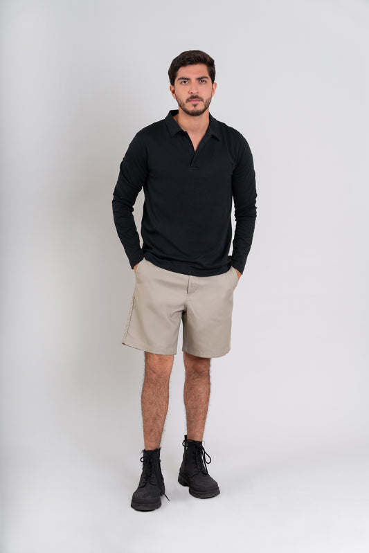 POLO CAMISERO ML - PIMA GAMUZADO | NEGRO