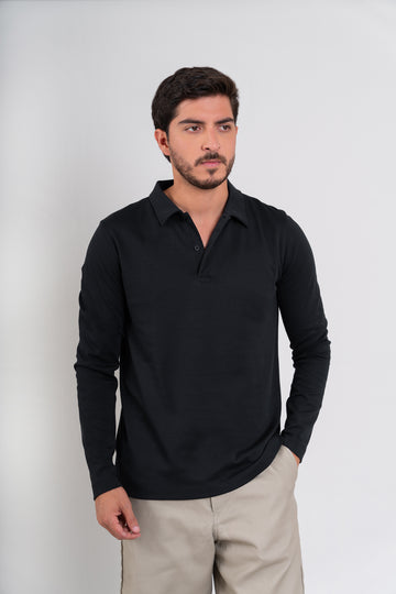 POLO CAMISERO ML - PIMA GAMUZADO | NEGRO