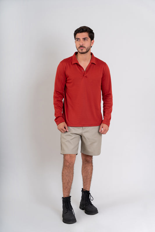 POLO CAMISERO ML - PIMA GAMUZADO | ROJO