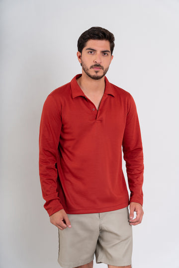 POLO CAMISERO ML - PIMA GAMUZADO | ROJO