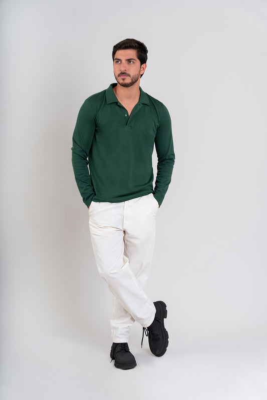 POLO CAMISERO ML - PIMA GAMUZADO | VERDE