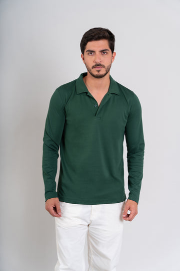 POLO CAMISERO ML - PIMA GAMUZADO | VERDE