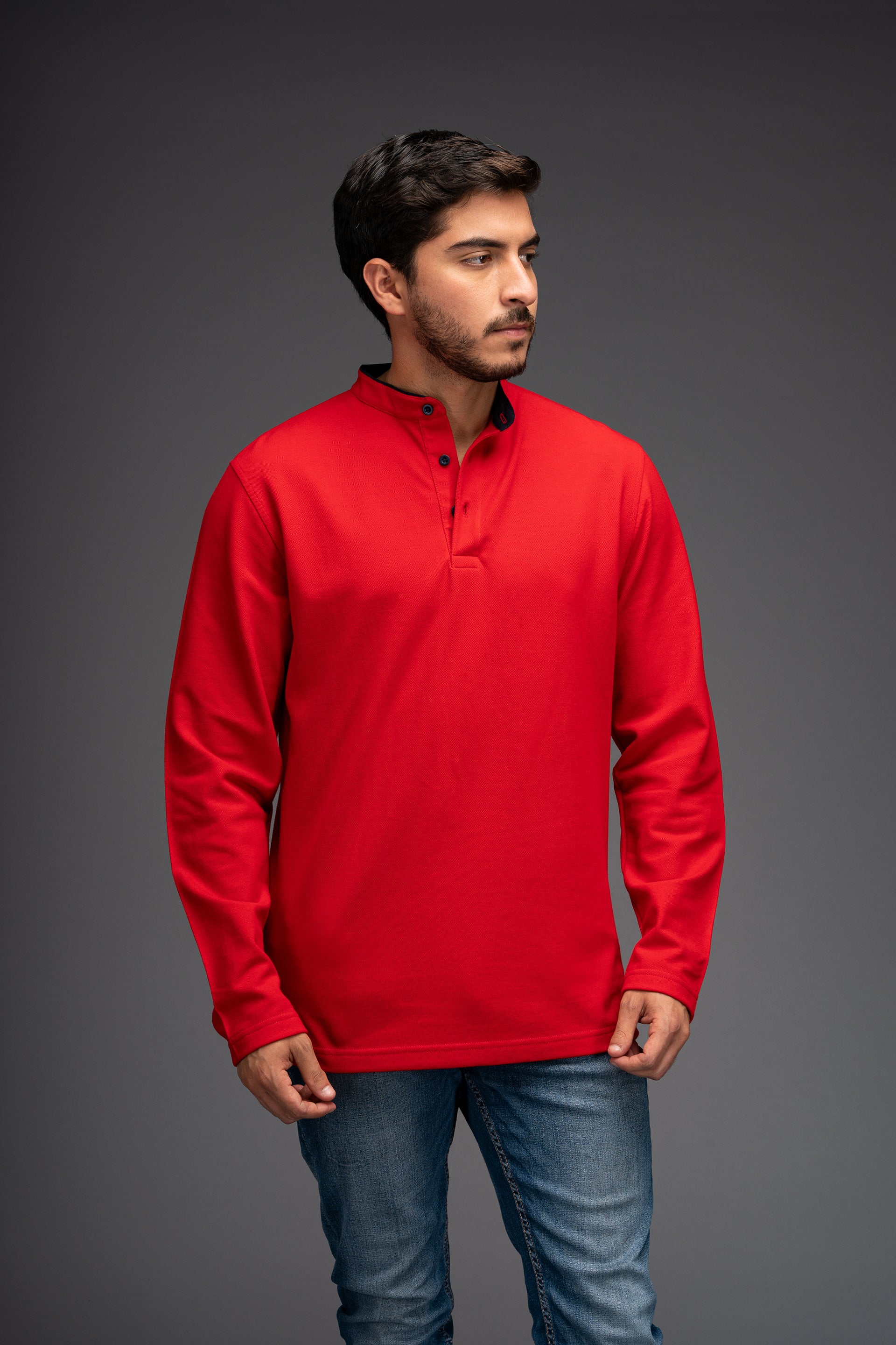 Polo rojo manga larga sale