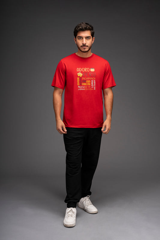 POLO DE ALGODÓN PIMA MANGA CORTA ADORO PERÚ - HOMBRE | ROJO