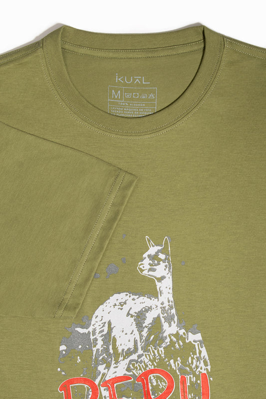 POLO DE ALGODÓN PIMA MANGA CORTA VICUÑA PERÚ VINTAGE | VERDE