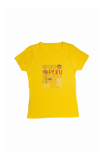 POLO DE ALGODÓN PIMA MANGA CORTA ADORO PERÚ - MUJER | AMARILLO