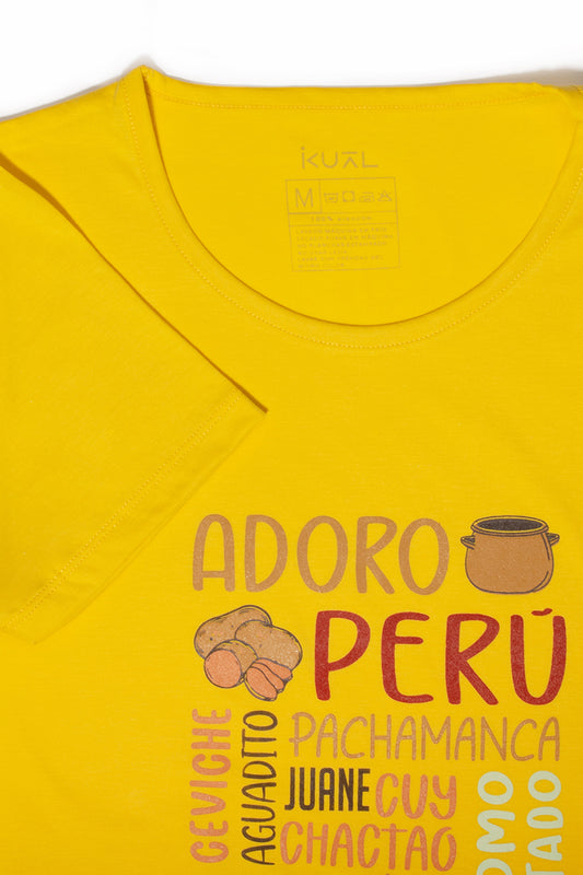 POLO DE ALGODÓN PIMA MANGA CORTA ADORO PERÚ - MUJER | AMARILLO