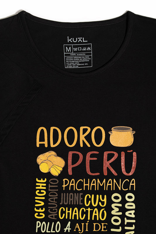 POLO DE ALGODÓN PIMA MANGA CORTA ADORO PERÚ - MUJER | NEGRO