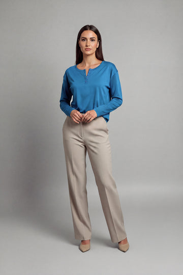 POLO MANGA LARGA DE MUJER CON BOTONES - PIMA | AZUL