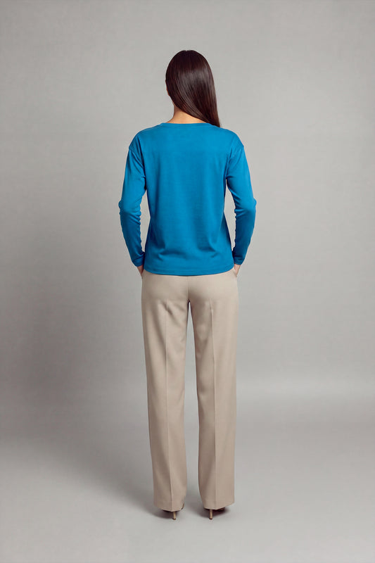 POLO MANGA LARGA DE MUJER CON BOTONES - PIMA | AZUL