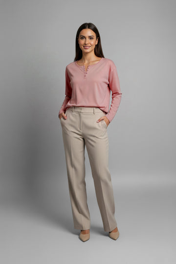 POLO MANGA LARGA DE MUJER CON BOTONES - PIMA | ROSADO