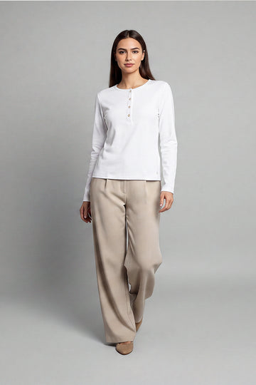 POLO MANGA LARGA DE MUJER CON BOTONES - PIMA | BLANCO