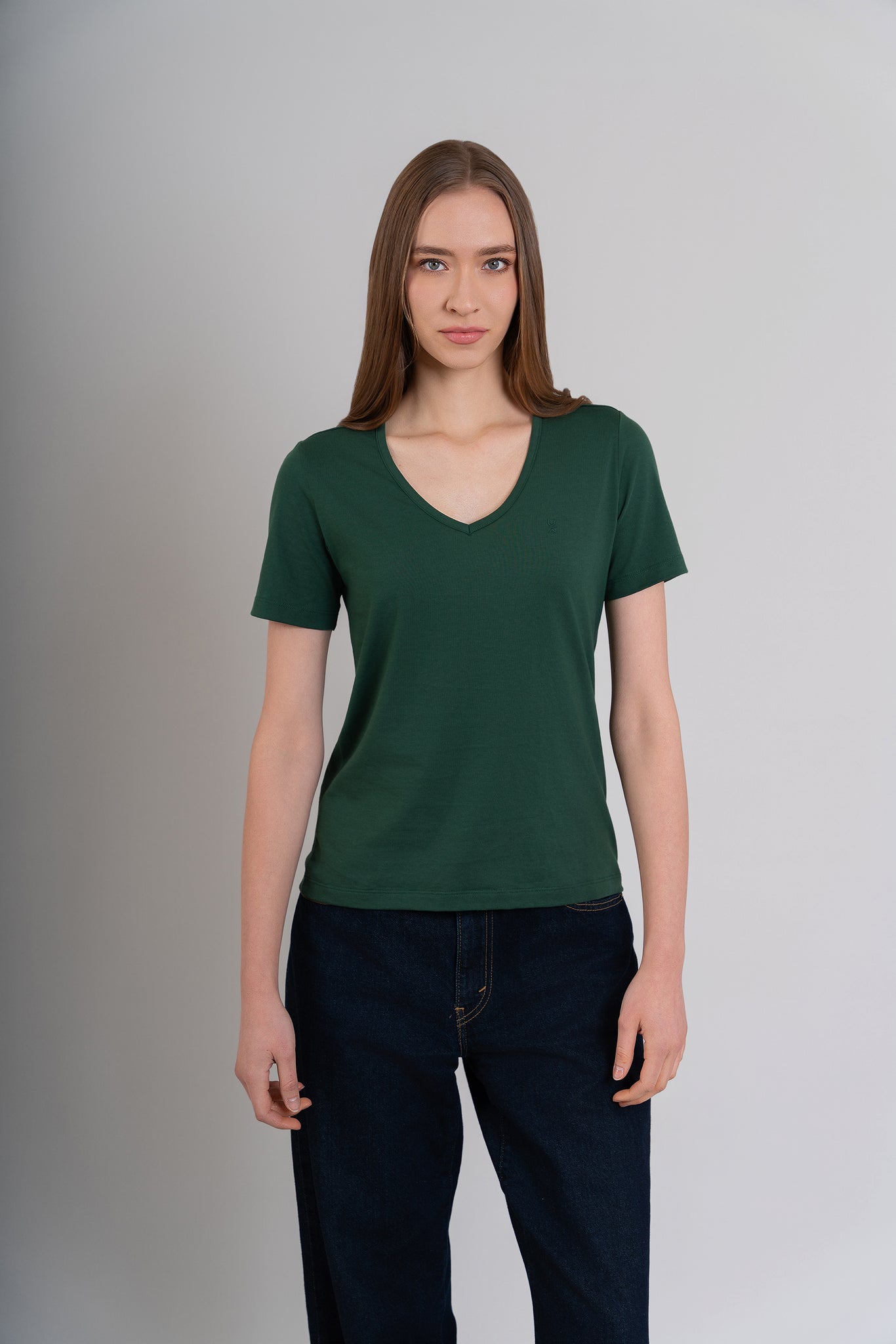 POLO MUJER CUELLO V MC -  PIMA GAMUZADO | VERDE