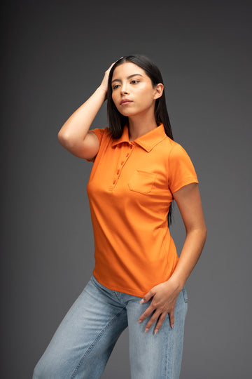 POLO BASICO DE ALGODÓN PIMA MANGA CORTA ADELA | NARANJA