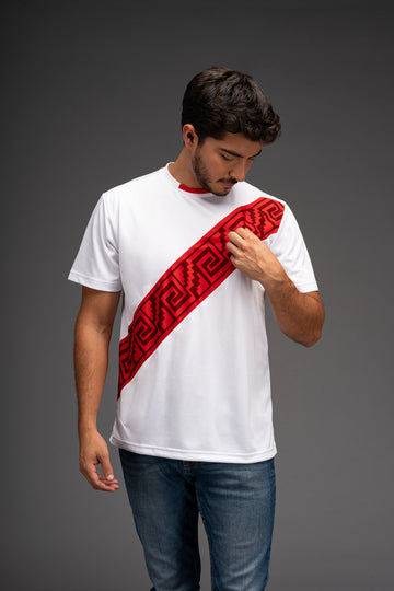 POLO MANGA CORTA FRANJA PERU - UNISEX | BLANCO