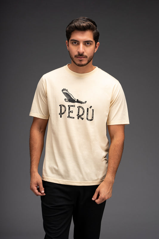 POLO DE ALGODÓN PIMA MANGA CORTA CONDOR PERÚ | CREMA