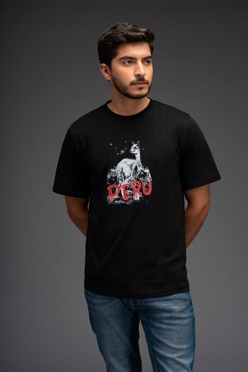 POLO DE ALGODÓN PIMA MANGA CORTA VICUÑA PERÚ VINTAGE | NEGRO